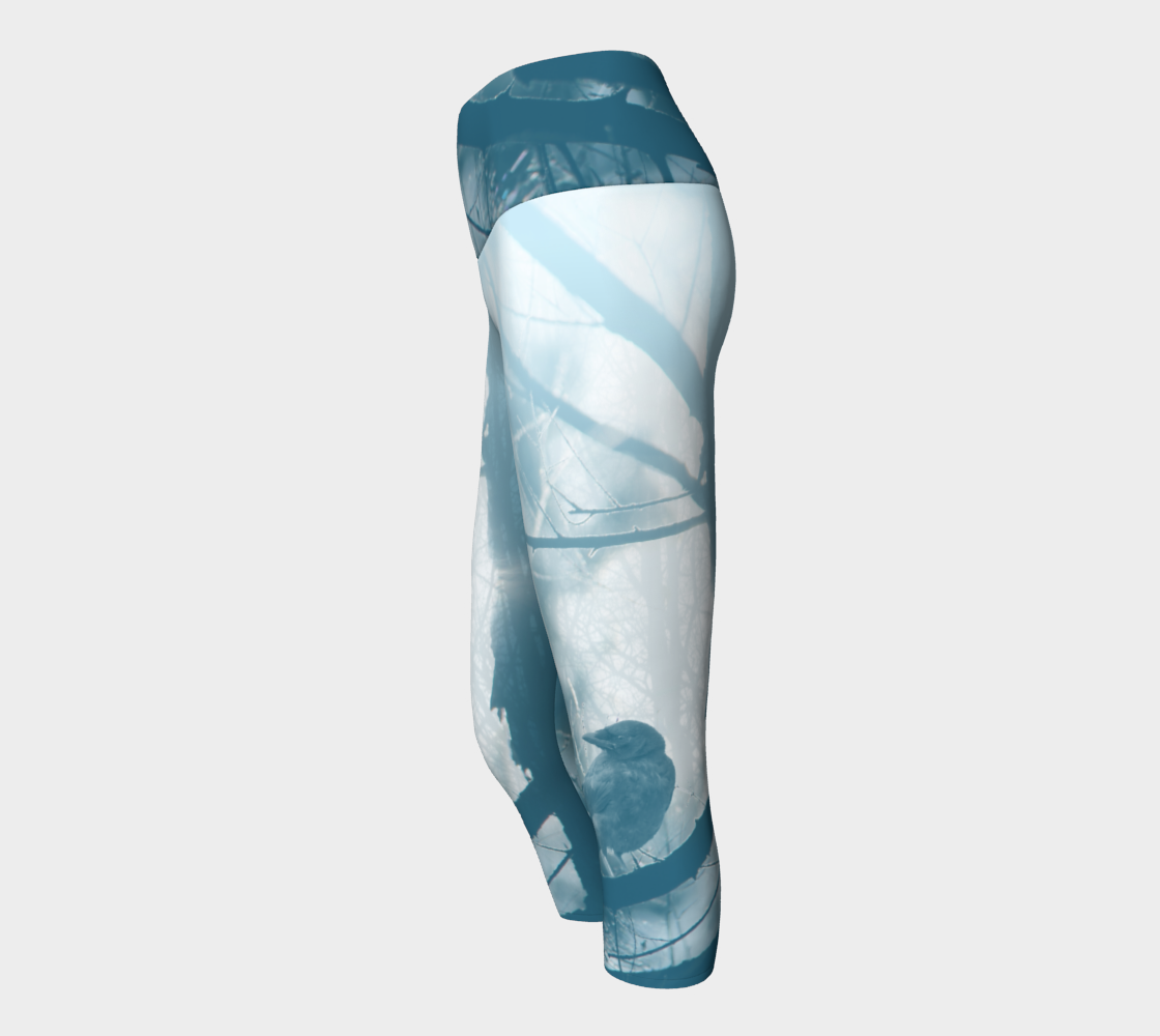 Crow Spirit Animal Yoga Capris (blue)