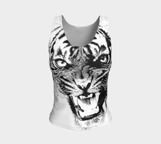 Tiger Roar Spirit Animal Long Tank Top (B&W)